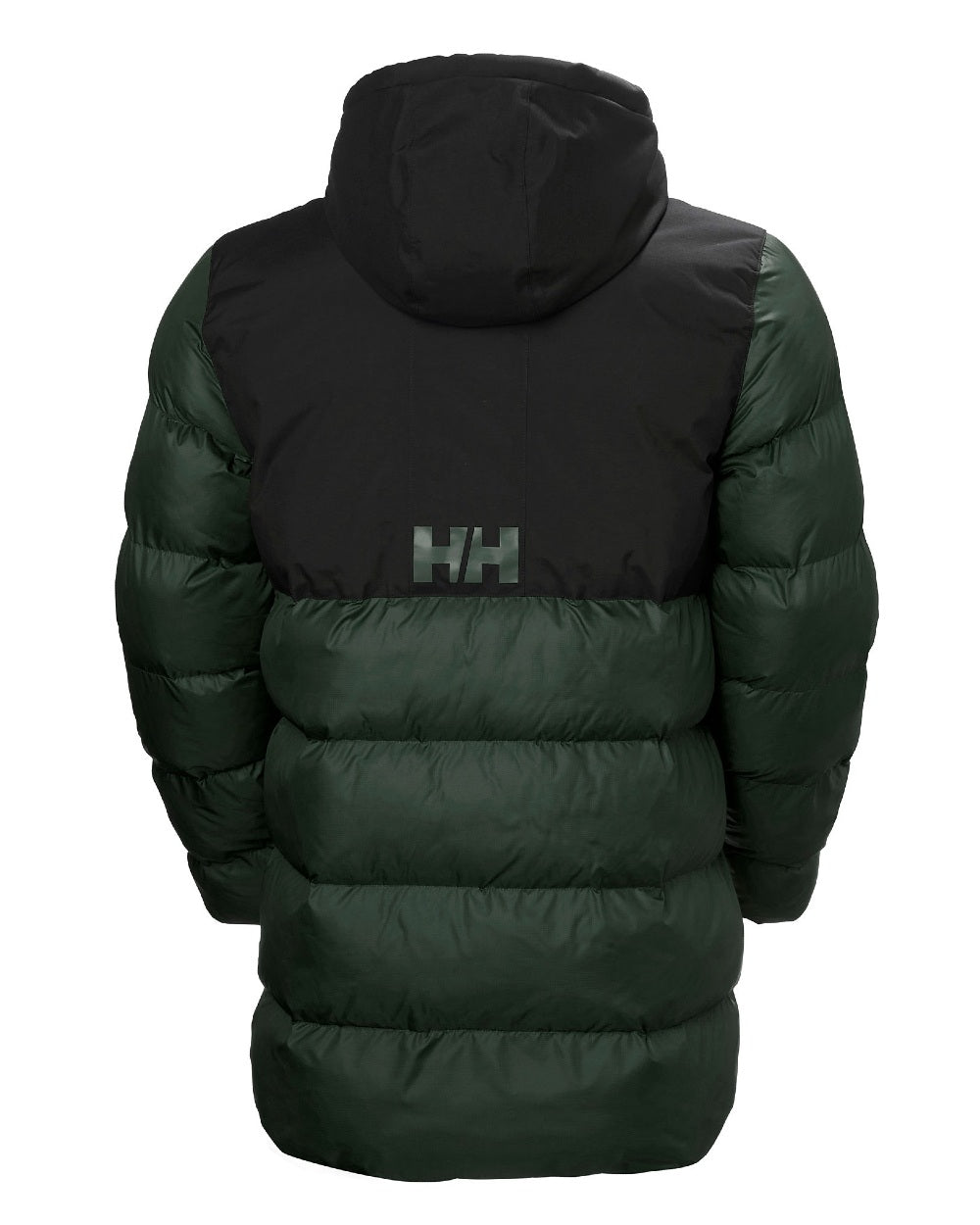 Dark Jungle Coloured Helly Hansen Active Puffy Long Jacket on white background