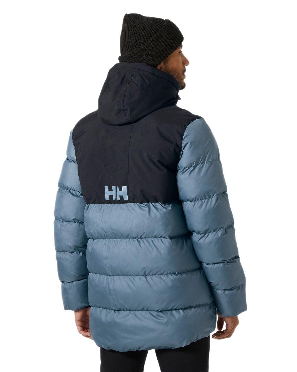 Washed Navy Coloured Helly Hansen Active Puffy Long Jacket on white background