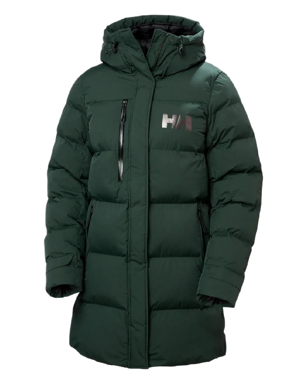 Dark Jungle Coloured Helly Hansen Adore Ladies Puffy Parka on white background