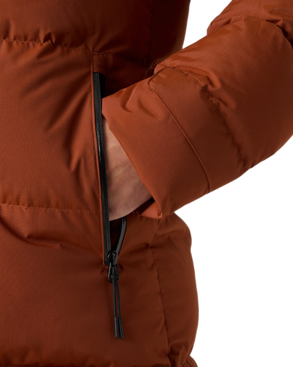 Iron Oxide Coloured Helly Hansen Adore Ladies Puffy Parka on white background