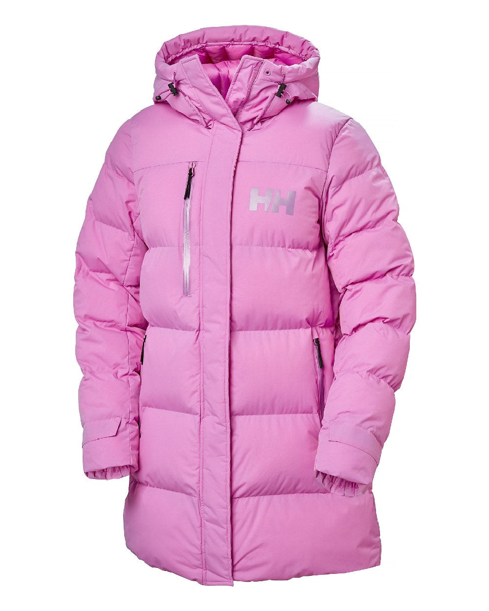 Meta Pink Coloured Helly Hansen Adore Ladies Puffy Parka on white background