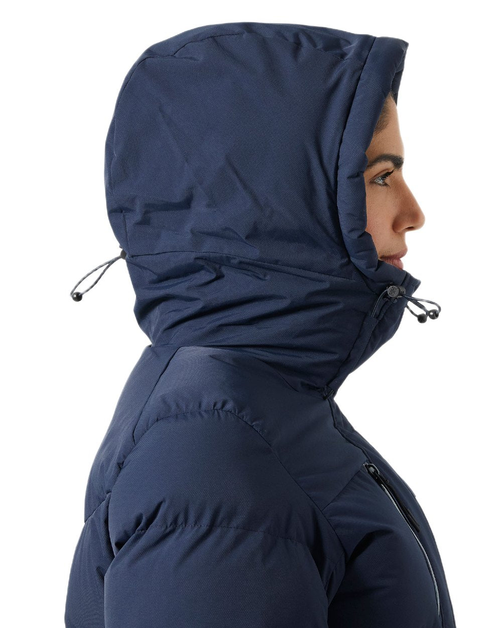 Navy Coloured Helly Hansen Adore Ladies Puffy Parka on white background