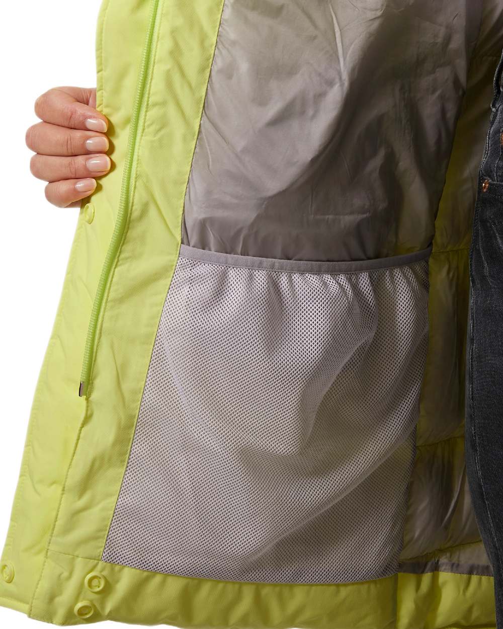 Sunny Lime Coloured Helly Hansen Adore Ladies Puffy Parka on white background