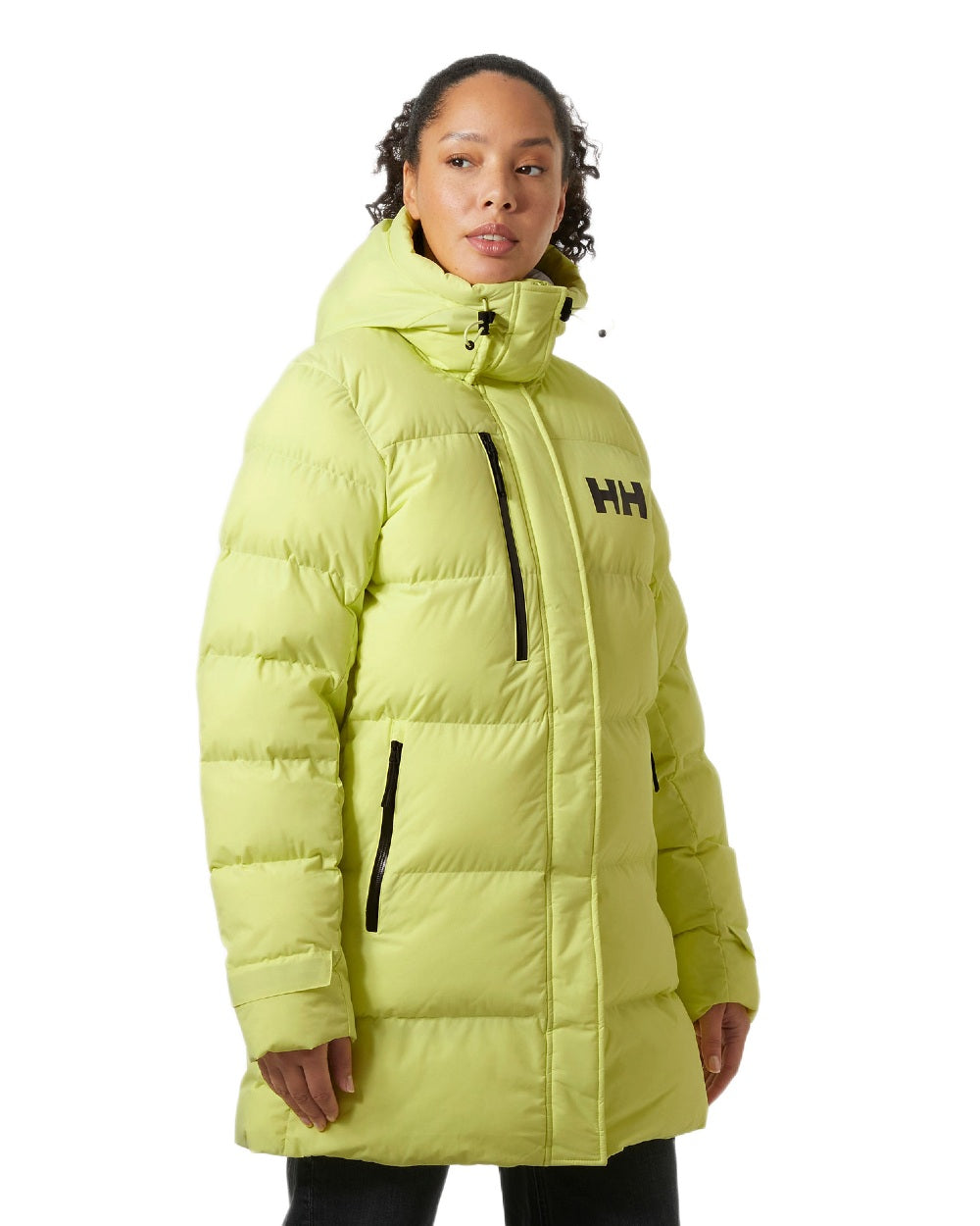 Sunny Lime Coloured Helly Hansen Adore Ladies Puffy Parka on white background