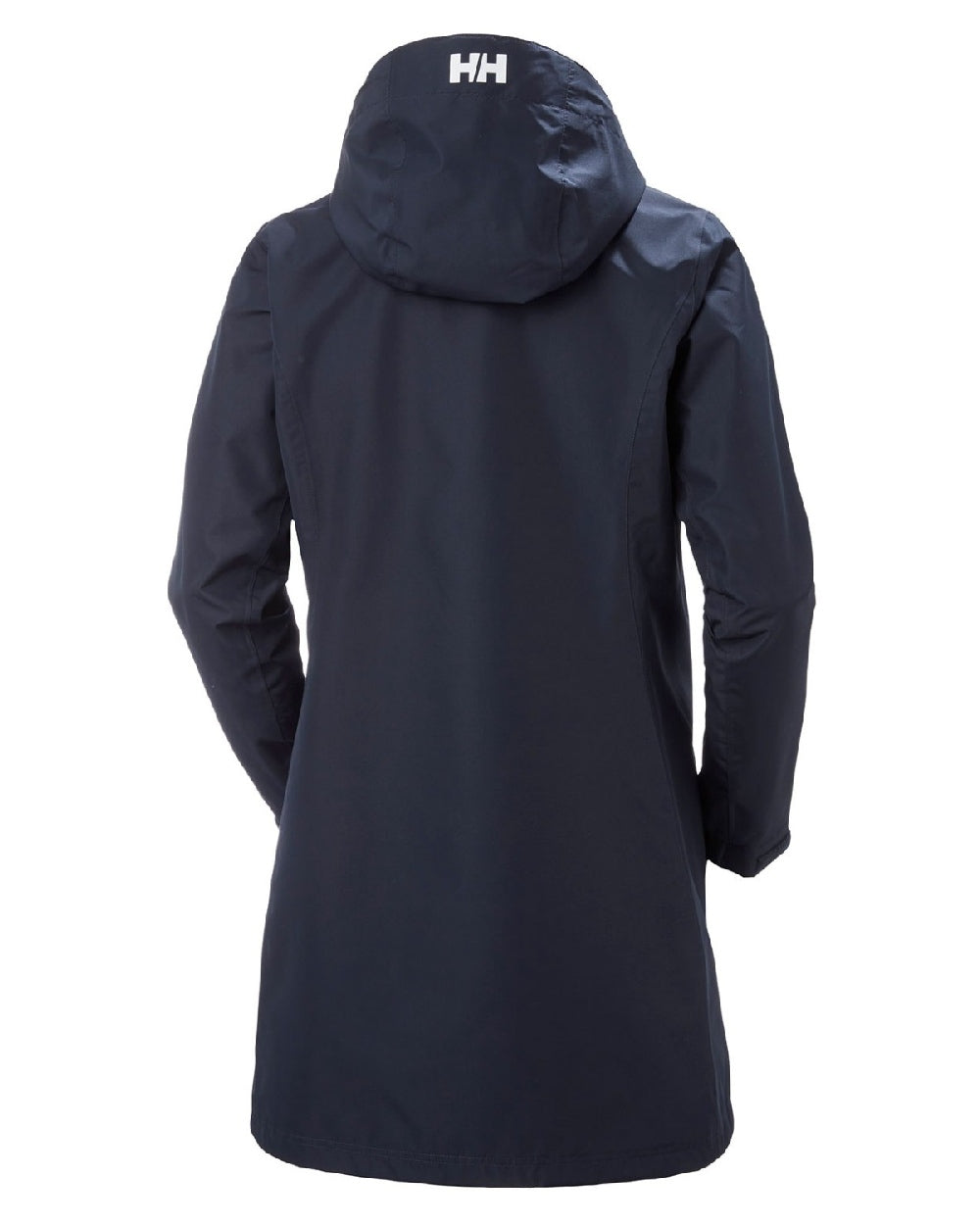 Navy coloured Helly Hansen Belfast Long Rain Jacket on white background