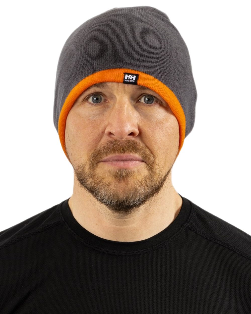 Dark Grey Orange coloured Helly Hansen Classic Reversible Beanie on white background