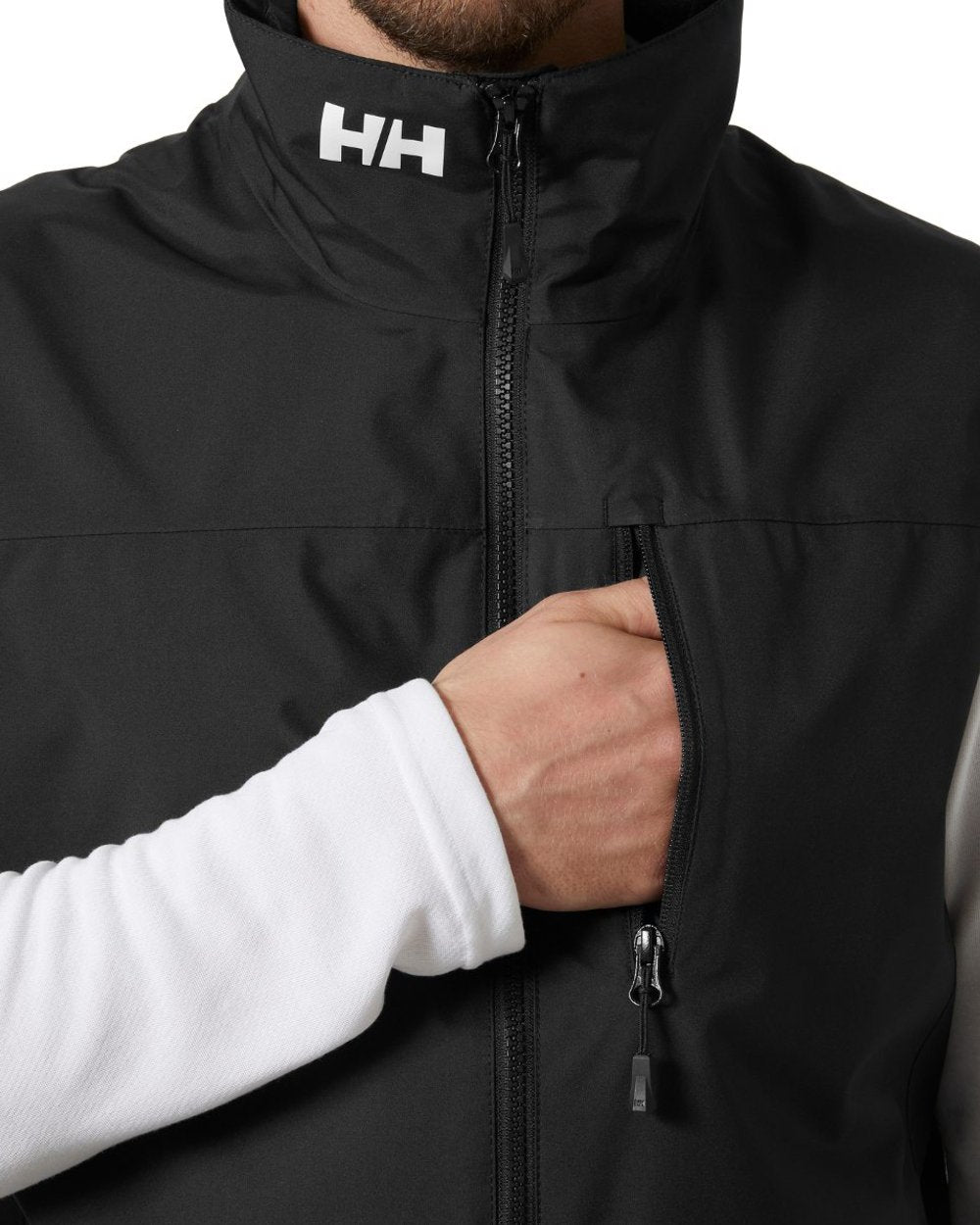 Black coloured Helly Hansen Mens Crew Sailing Vest 2.0 on white background