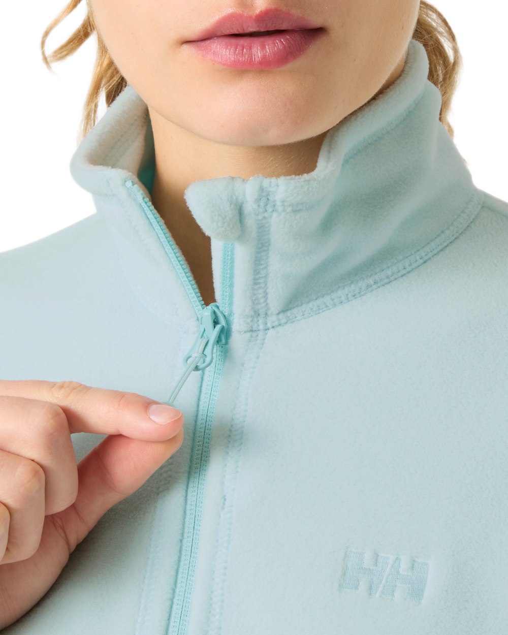 Barely Blue Coloured Helly Hansen Daybreaker Ladies Fleece Jacket on White Background