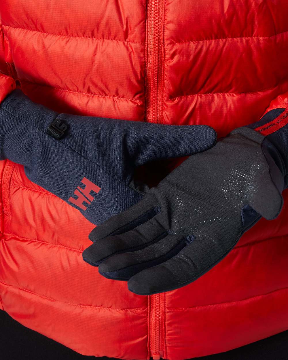 Navy Coloured Helly Hansen Hardface Fleece Touch Gloves on white background