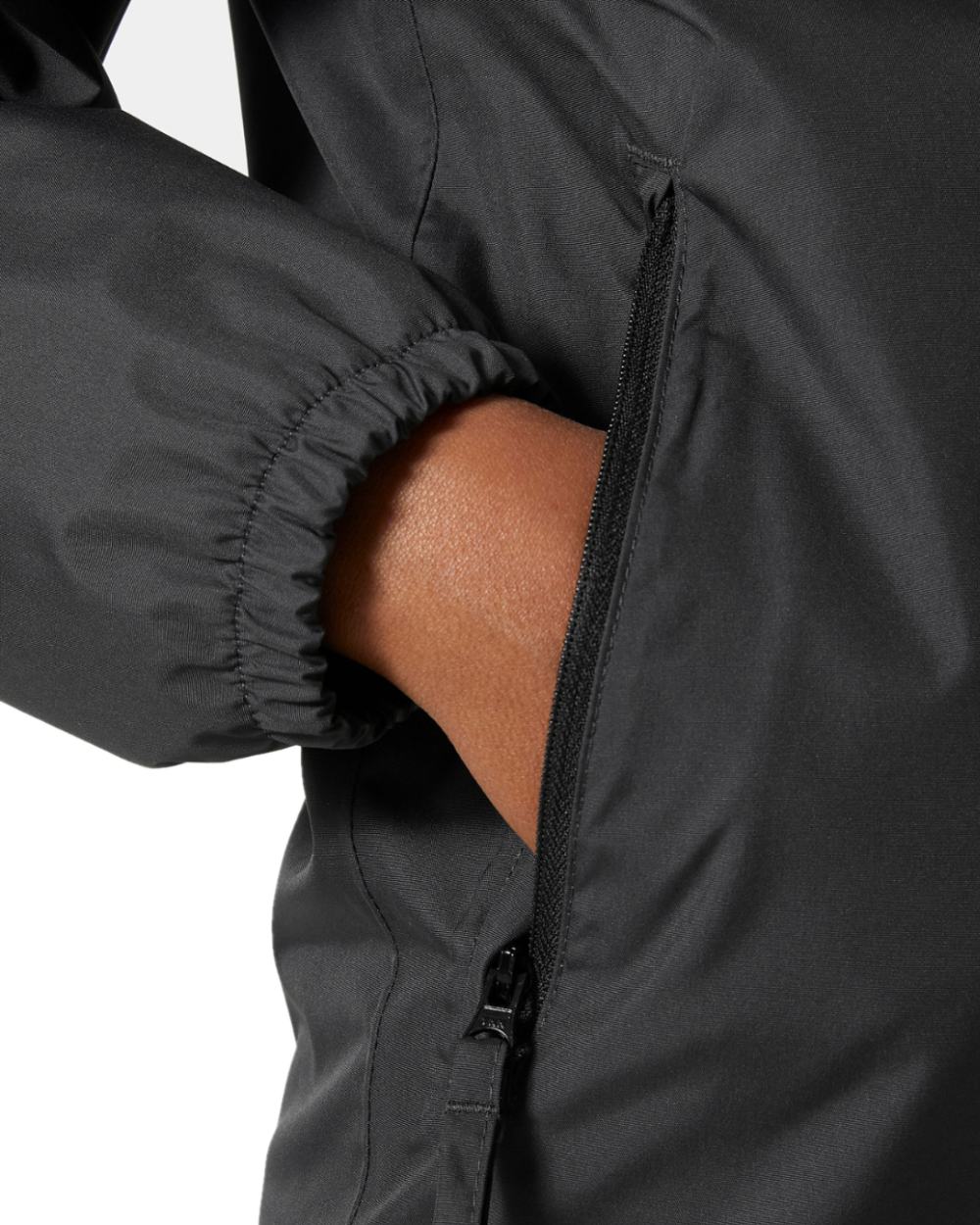 Ebony Coloured Helly Hansen Juniors Vancouver Rain Jacket on white background