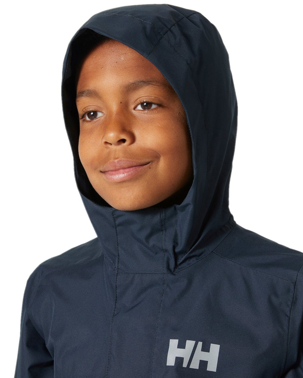 Navy Coloured Helly Hansen Juniors Vancouver Rain Jacket on white background