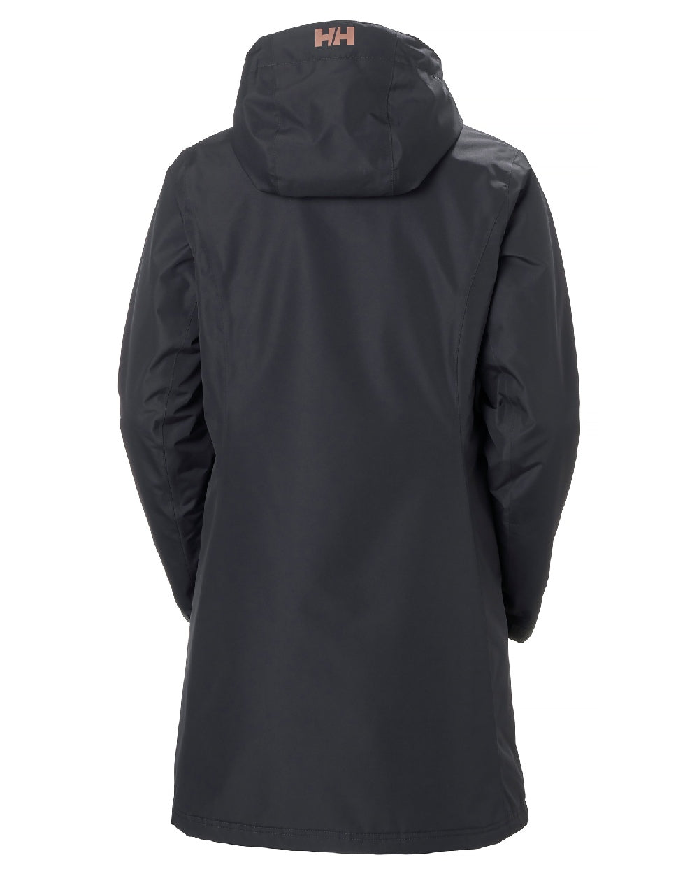 Ebony coloured Helly Hansen Long Belfast Ladies Winter Jacket on white background