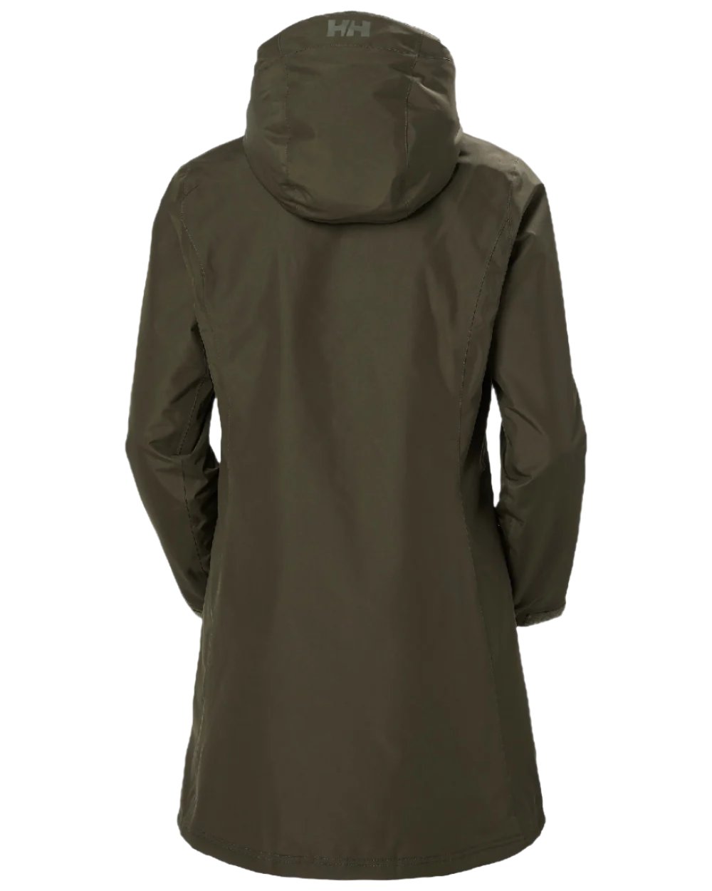 Utility Green coloured Helly Hansen Long Belfast Ladies Winter Jacket on white background