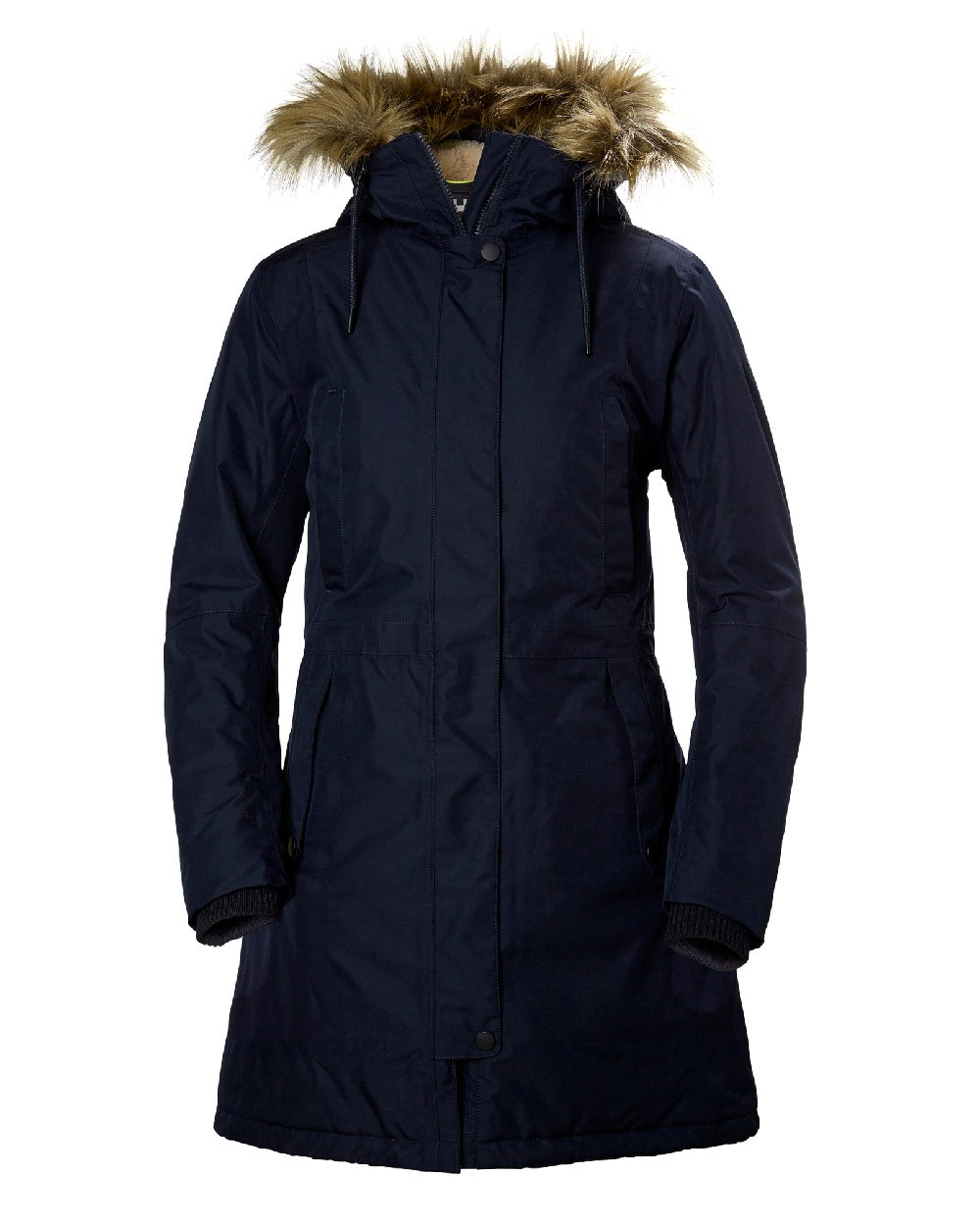 Navy coloured Helly Hansen Mayen Ladies Parka on white background