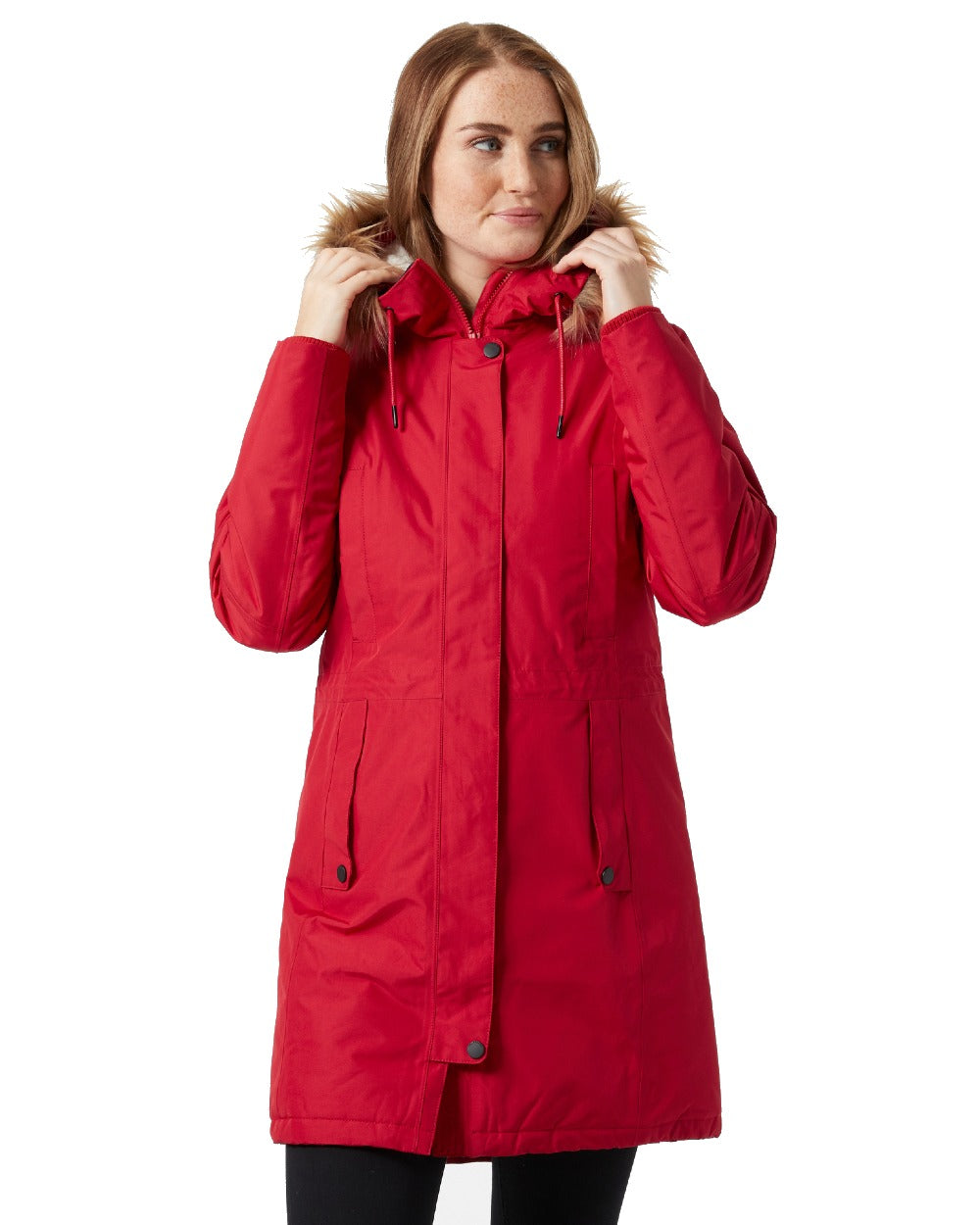 Red coloured Helly Hansen Mayen Ladies Parka on white background