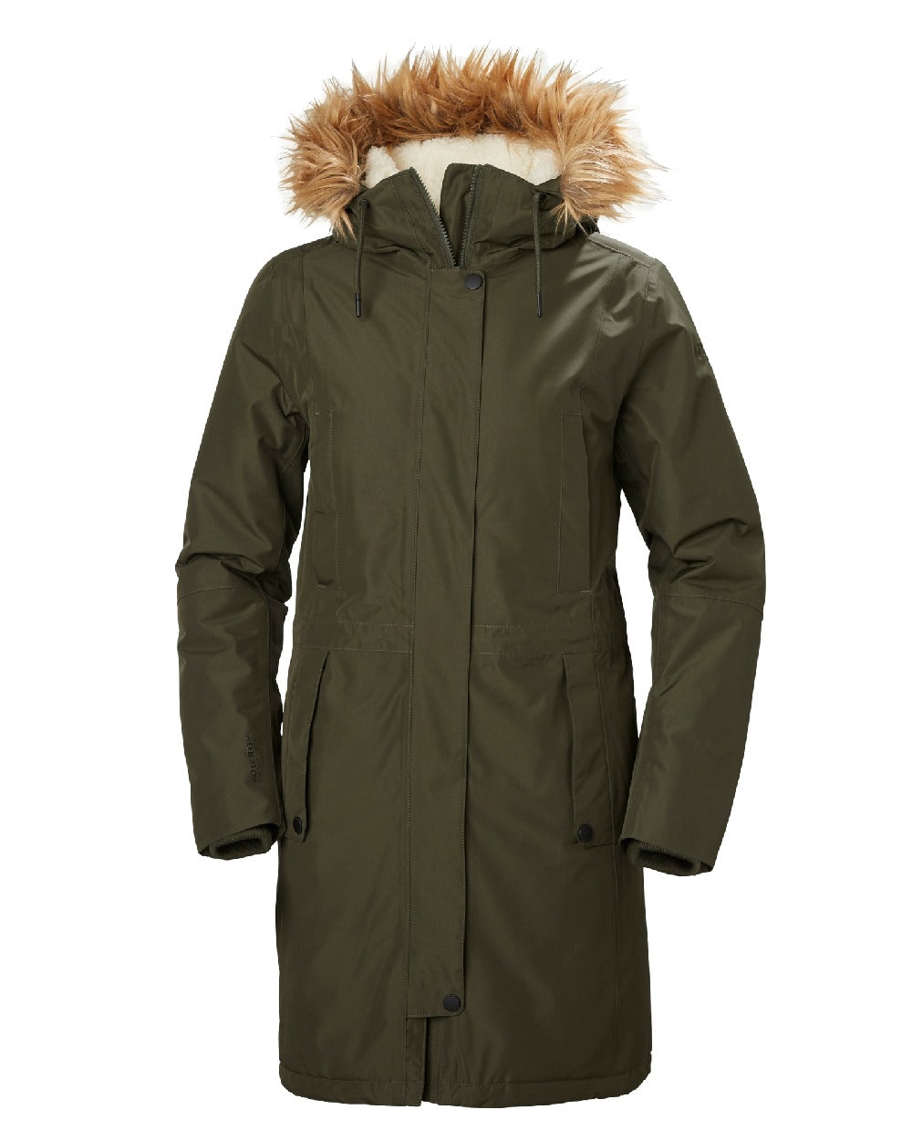 Utility Green coloured Helly Hansen Mayen Ladies Parka on white background