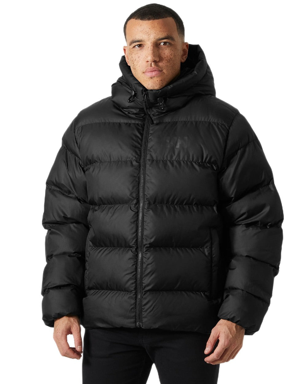 Black Coloured Helly Hansen Mens Active Puffy Jacket on white background