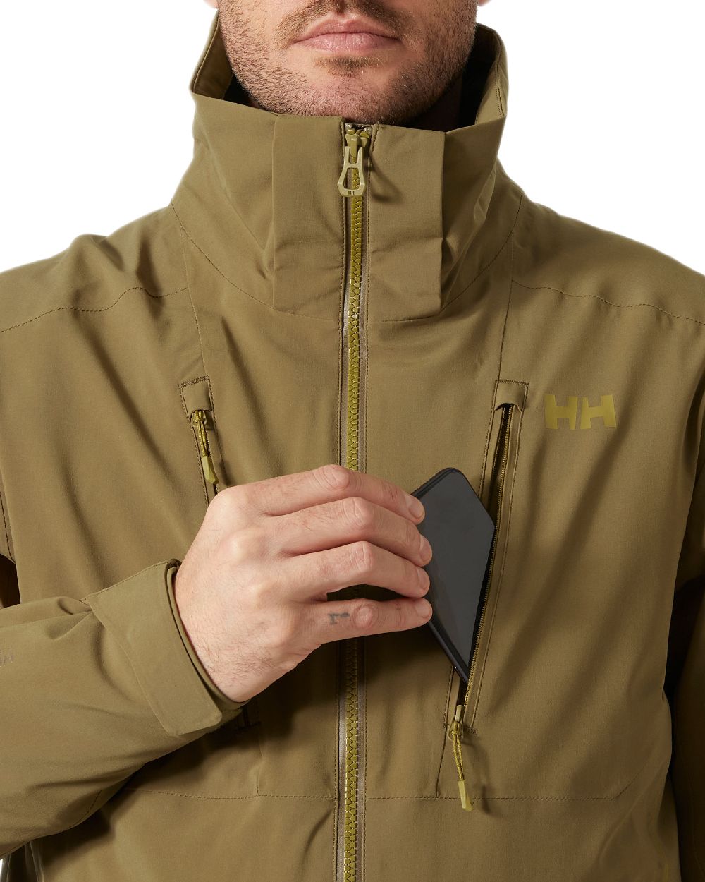 Sepia Coloured Helly Hansen Mens Alpha 4.0 Jacket on white background