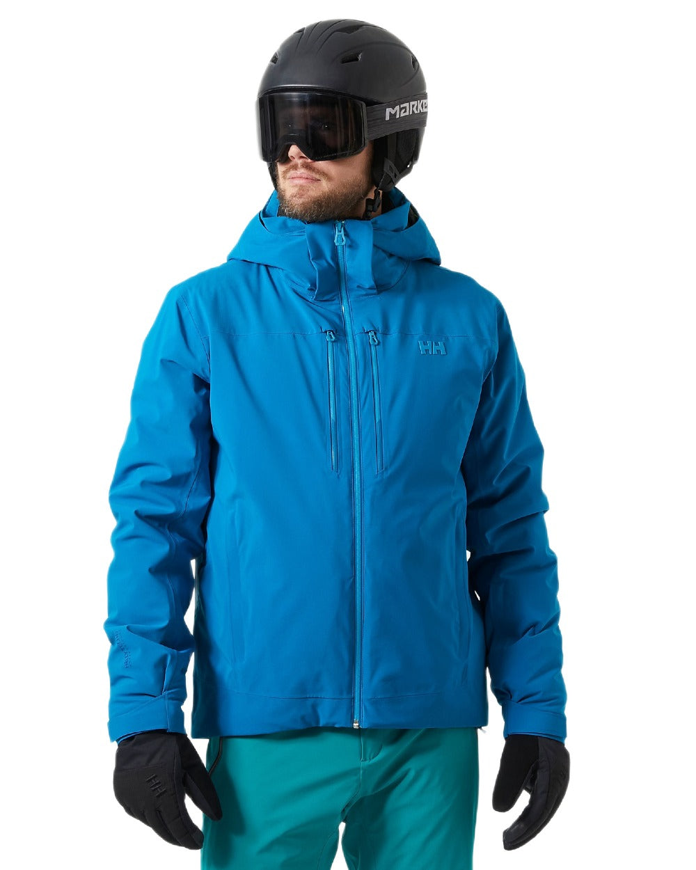 Cerulean Blue Coloured Helly Hansen Mens Alpha Lifaloft Insulated Ski Jacket on white background