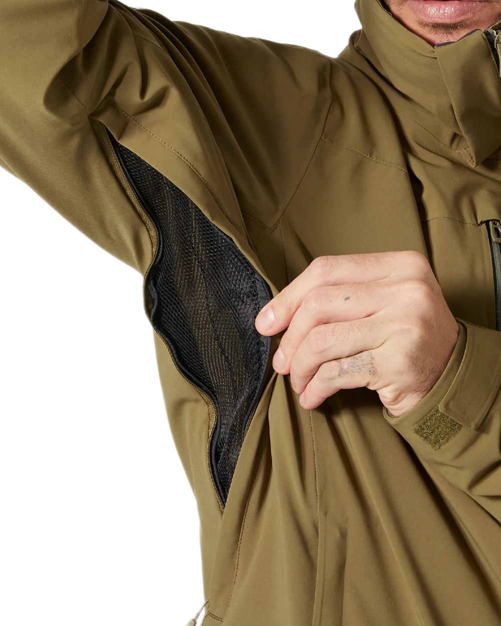 Sepia Coloured Helly Hansen Mens Alpha Lifaloft Insulated Ski Jacket on white background