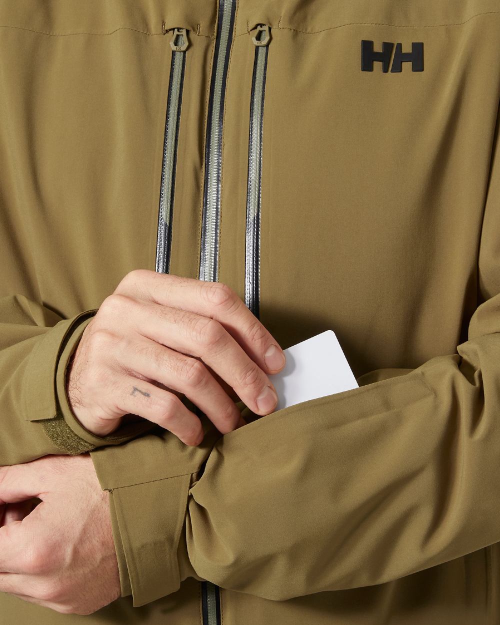 Sepia Coloured Helly Hansen Mens Alpha Lifaloft Insulated Ski Jacket on white background