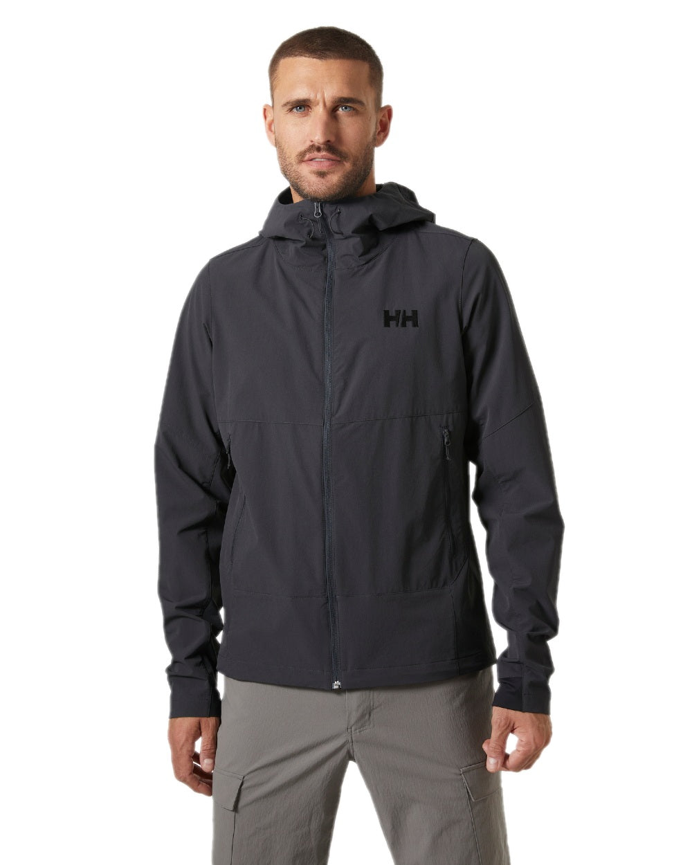 Ebony Coloured Helly Hansen Mens Blaze Hooded Softshell Jacket on white background