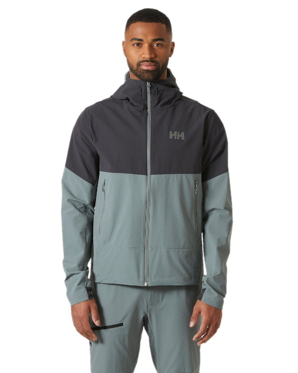 Grey Cactus Coloured Helly Hansen Mens Blaze Hooded Softshell Jacket on white background