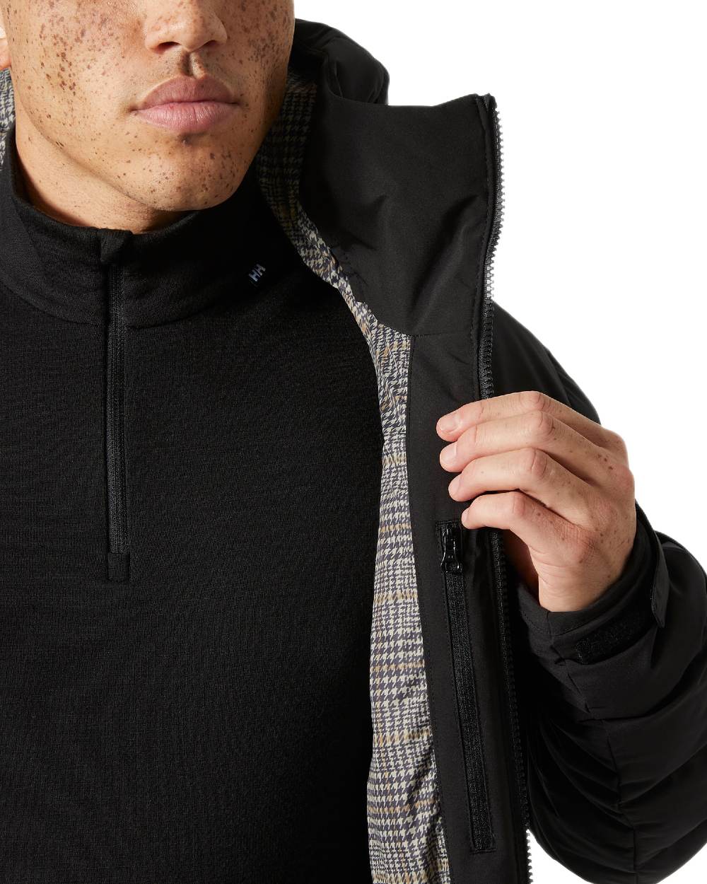Black Coloured Helly Hansen Mens Bossanova Puffy 2.0 Jacket on white background