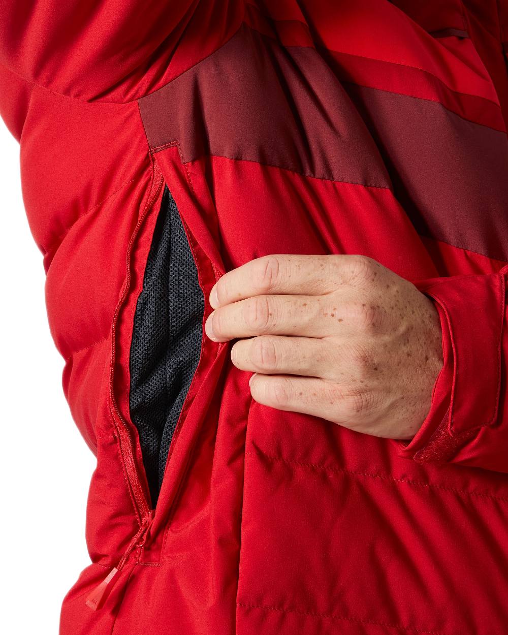 Red Coloured Helly Hansen Mens Bossanova Puffy 2.0 Jacket on white background