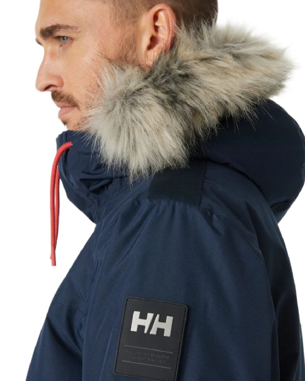 Navy coloured Helly Hansen Mens Coastal 3.0 Parka on white background