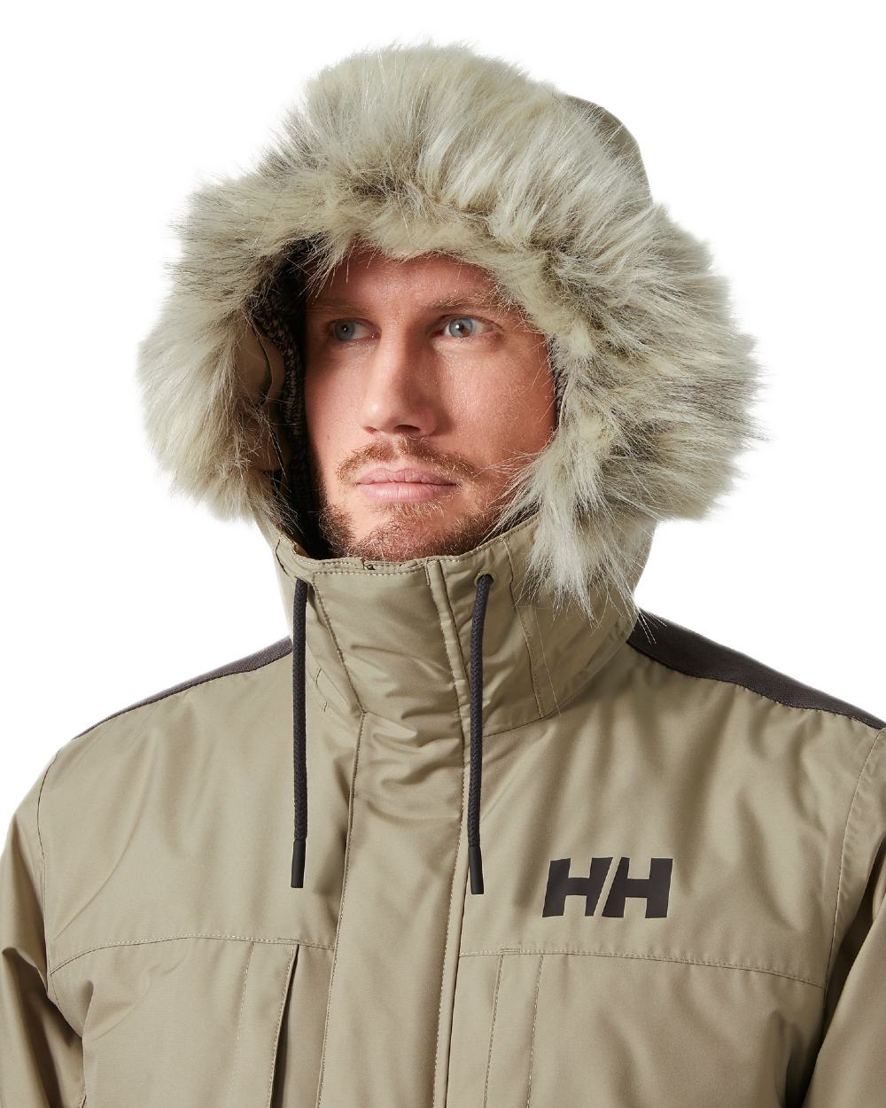 Pebble Coloured Helly Hansen Mens Coastal 3.0 Parka on white background