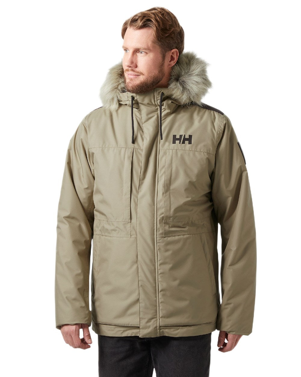 Pebble Coloured Helly Hansen Mens Coastal 3.0 Parka on white background