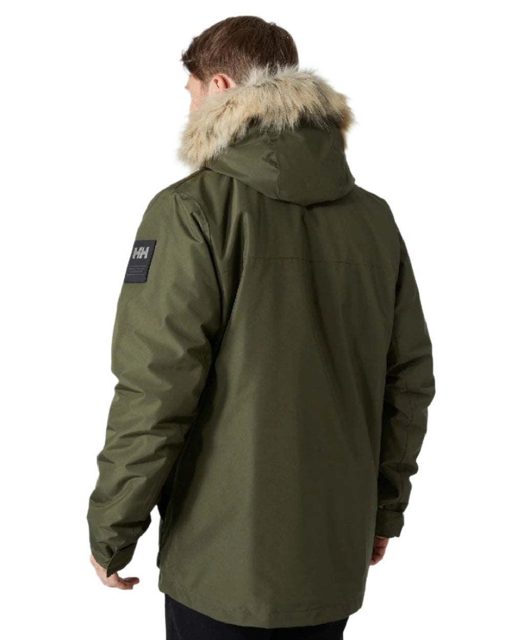 Utility Green coloured Helly Hansen Mens Coastal 3.0 Parka on white background