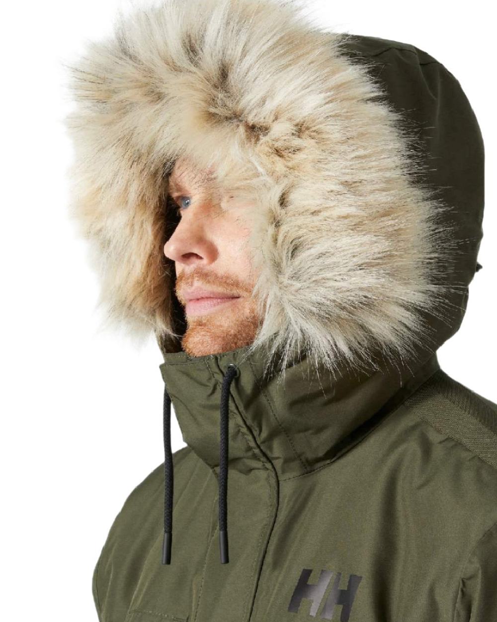 Utility Green coloured Helly Hansen Mens Coastal 3.0 Parka on white background