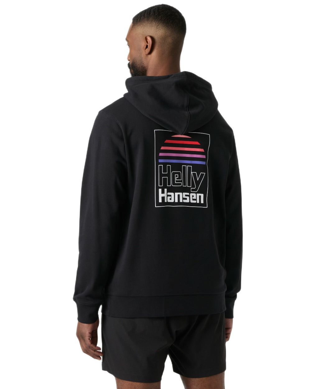 Black coloured Helly Hansen Mens Core Graphic Hoodie on white background