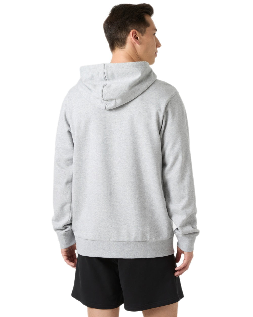 Grey Melange coloured Helly Hansen Mens Core Graphic Hoodie on white background