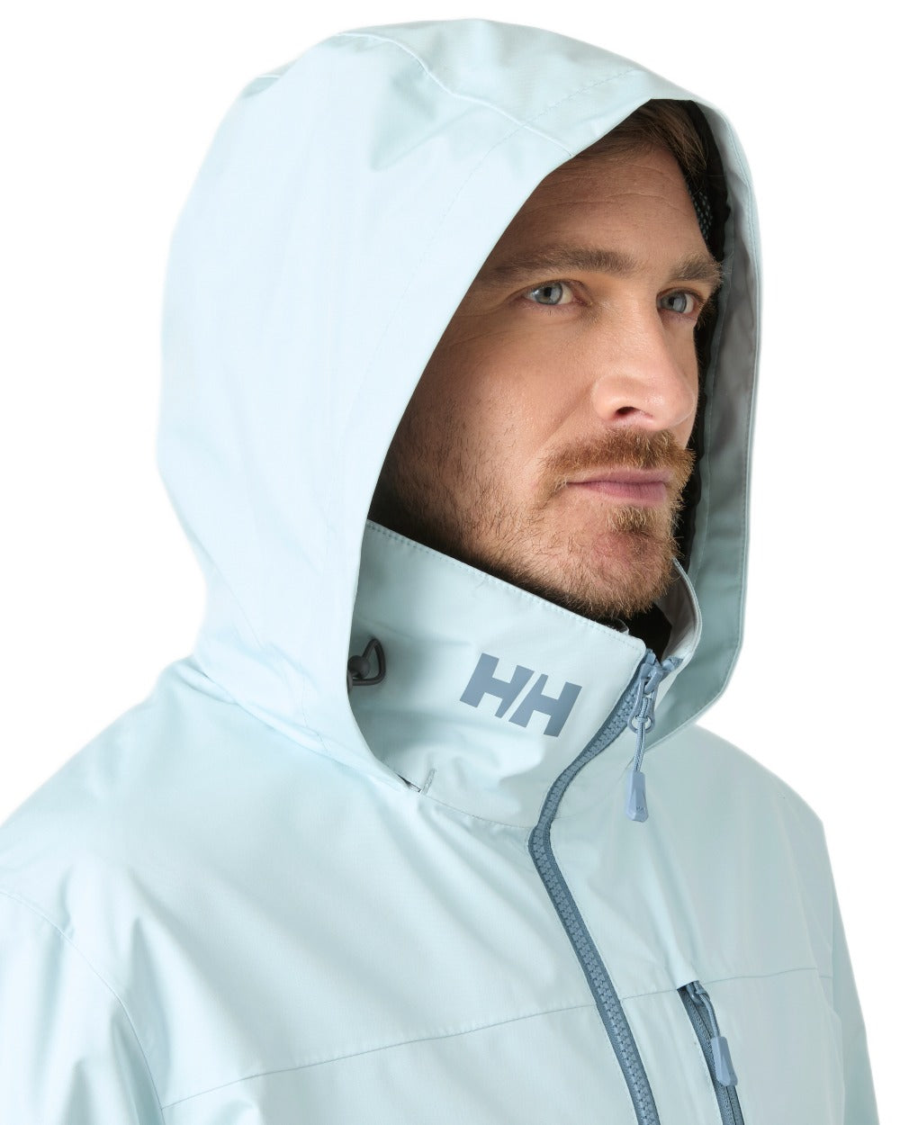 Barely Blue Coloured Helly Hansen Mens Crew Hooded Jacket 2.0 on white background