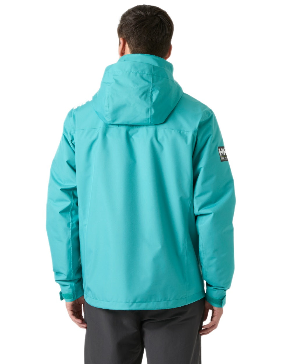 Dark Mint coloured Helly Hansen Mens Crew Hooded Midlayer Jacket on white background