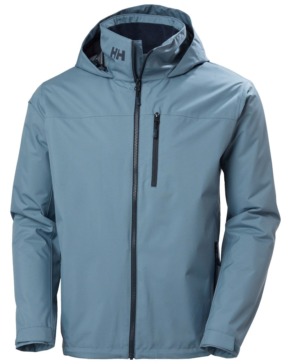 Washed Navy coloured Helly Hansen Mens Crew Hooded Midlayer Jacket on white background