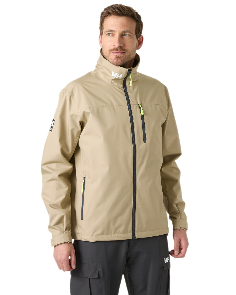 Pebble Coloured Helly Hansen Mens Crew Jacket 2.0 on white background