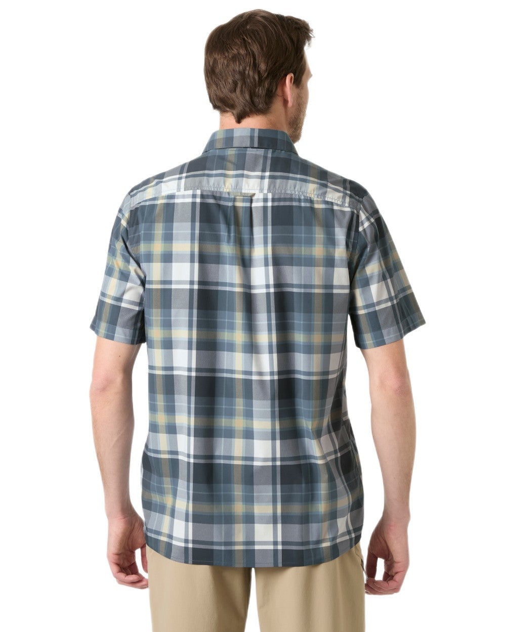 Washed Navy Peak Plaid Coloured Helly Hansen Mens Fjord Quick Dry Short Sleeve Shirt 2.0 on White Background