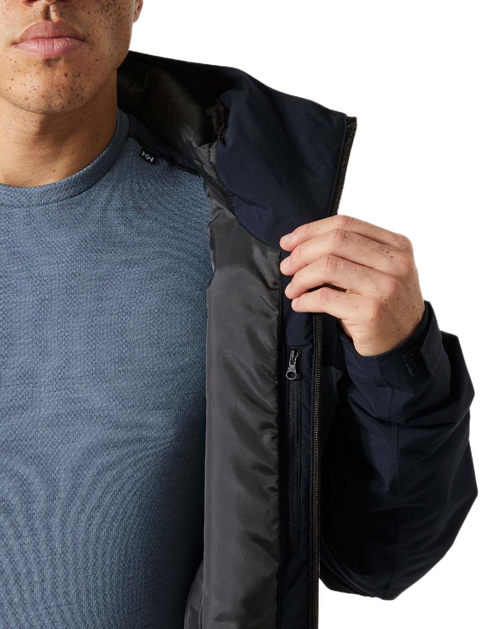 Navy Coloured Helly Hansen Mens Gravity Jacket on white background