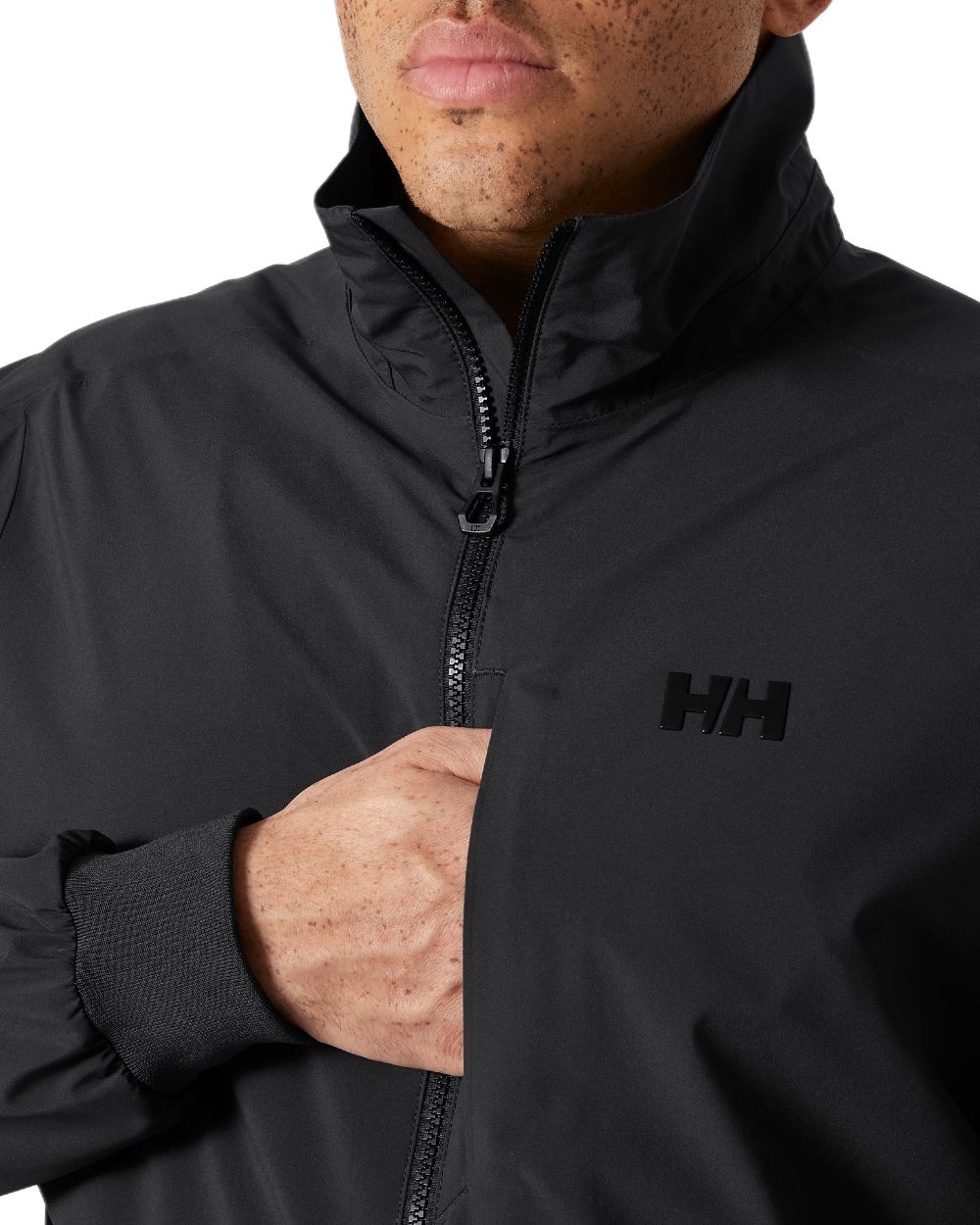 Ebony coloured Helly Hansen Mens HP Racing Bomber Jacket 3.0 on white background