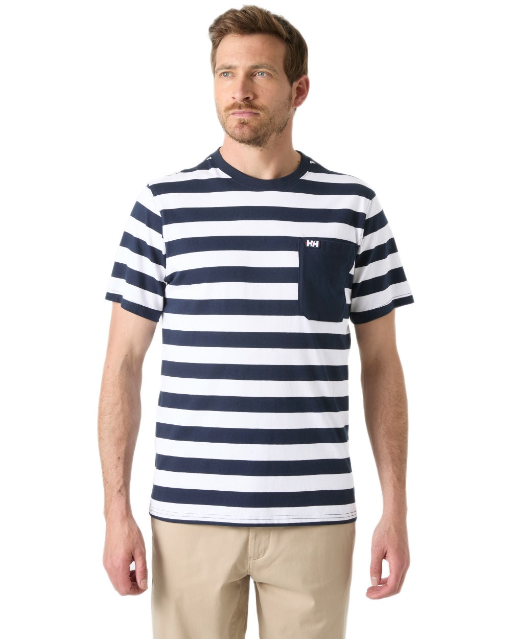 Navy Stripe coloured Helly Hansen Mens Hudson T-Shirt on white background