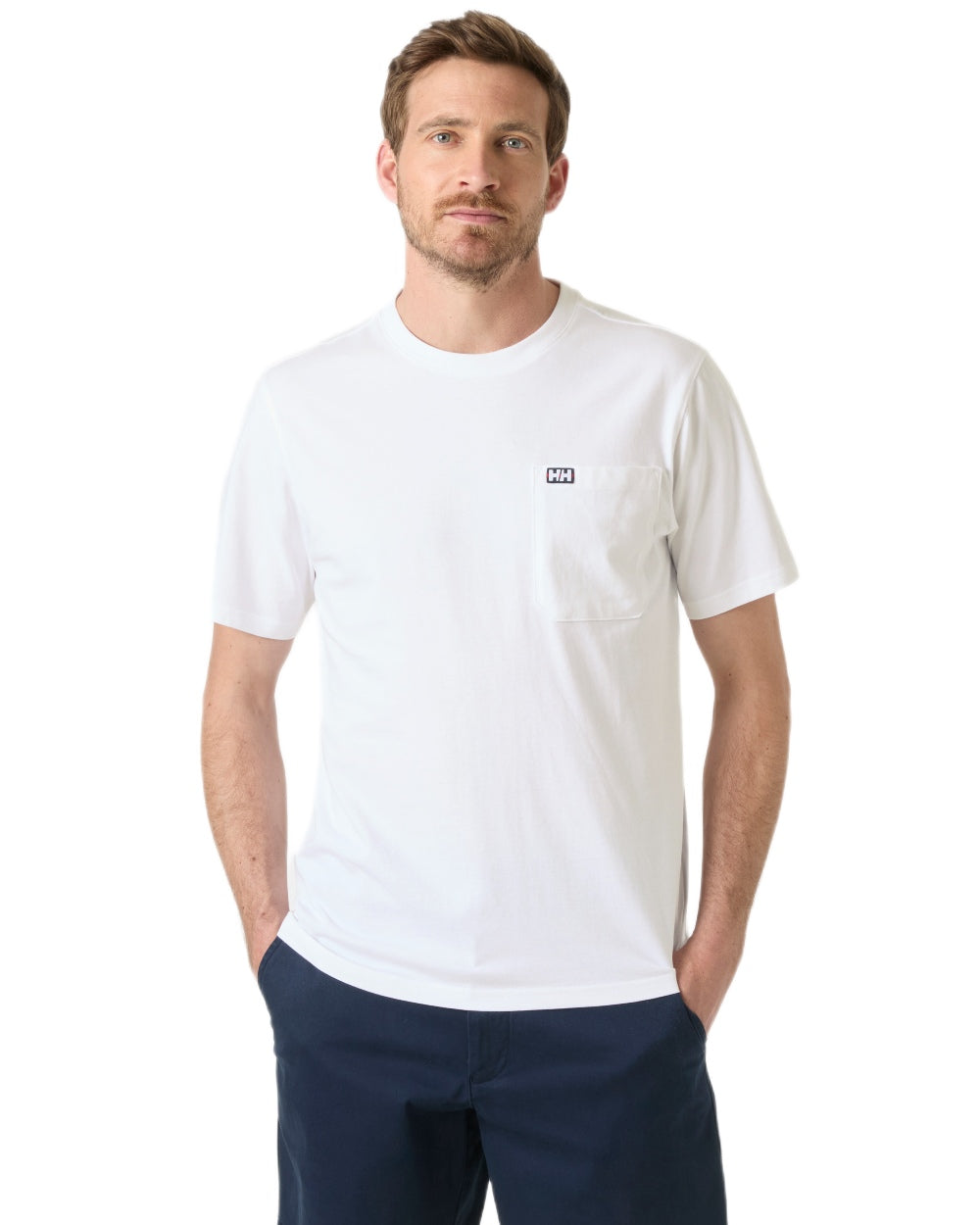 White coloured Helly Hansen Mens Hudson T-Shirt on white background
