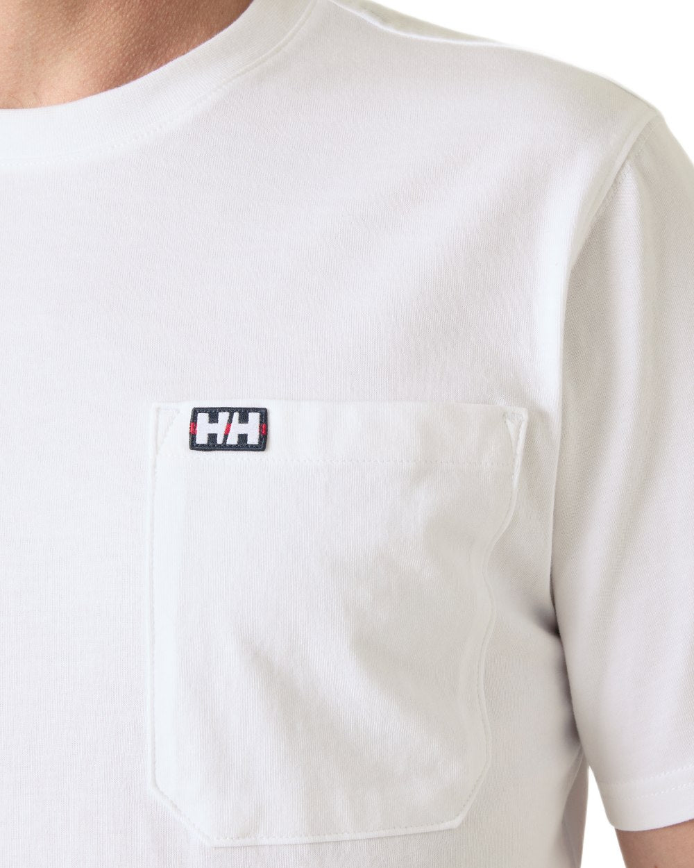 White coloured Helly Hansen Mens Hudson T-Shirt on white background