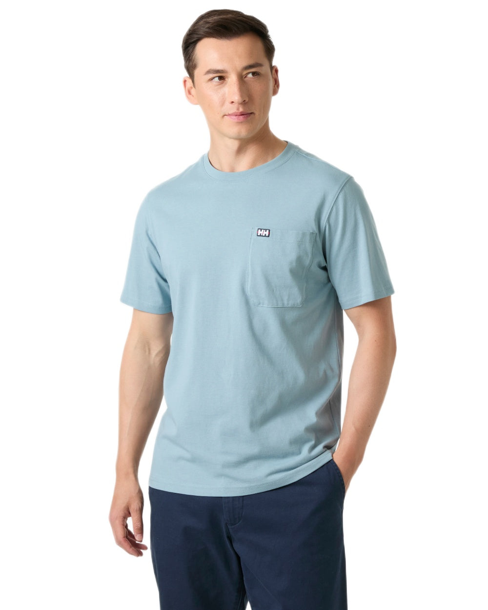 Windy Blue coloured Helly Hansen Mens Hudson T-Shirt on white background