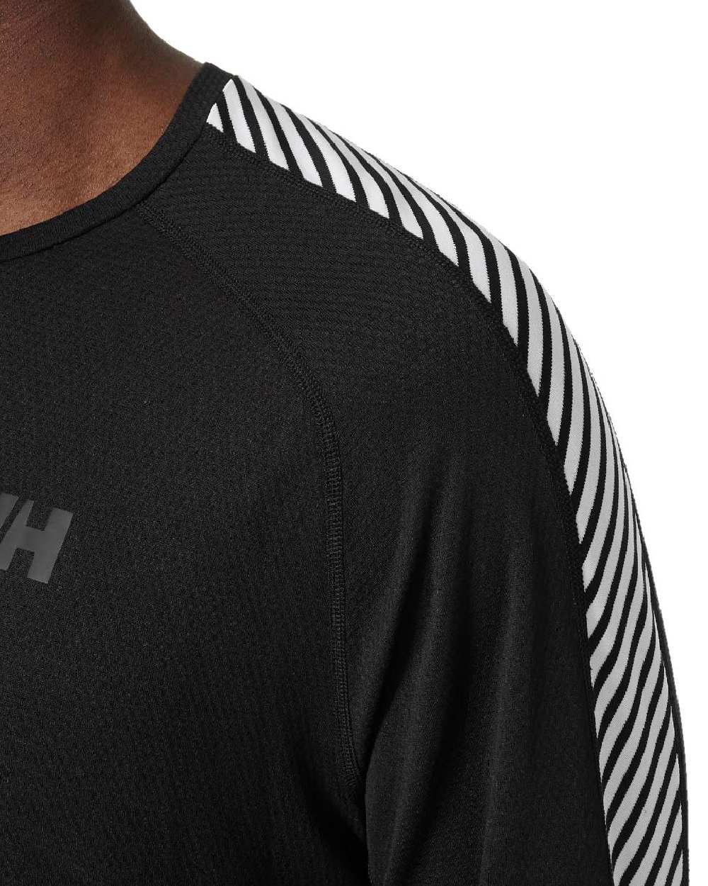 Black Coloured Helly Hansen Mens Lifa Active Stripe Crew Base Layer on white background