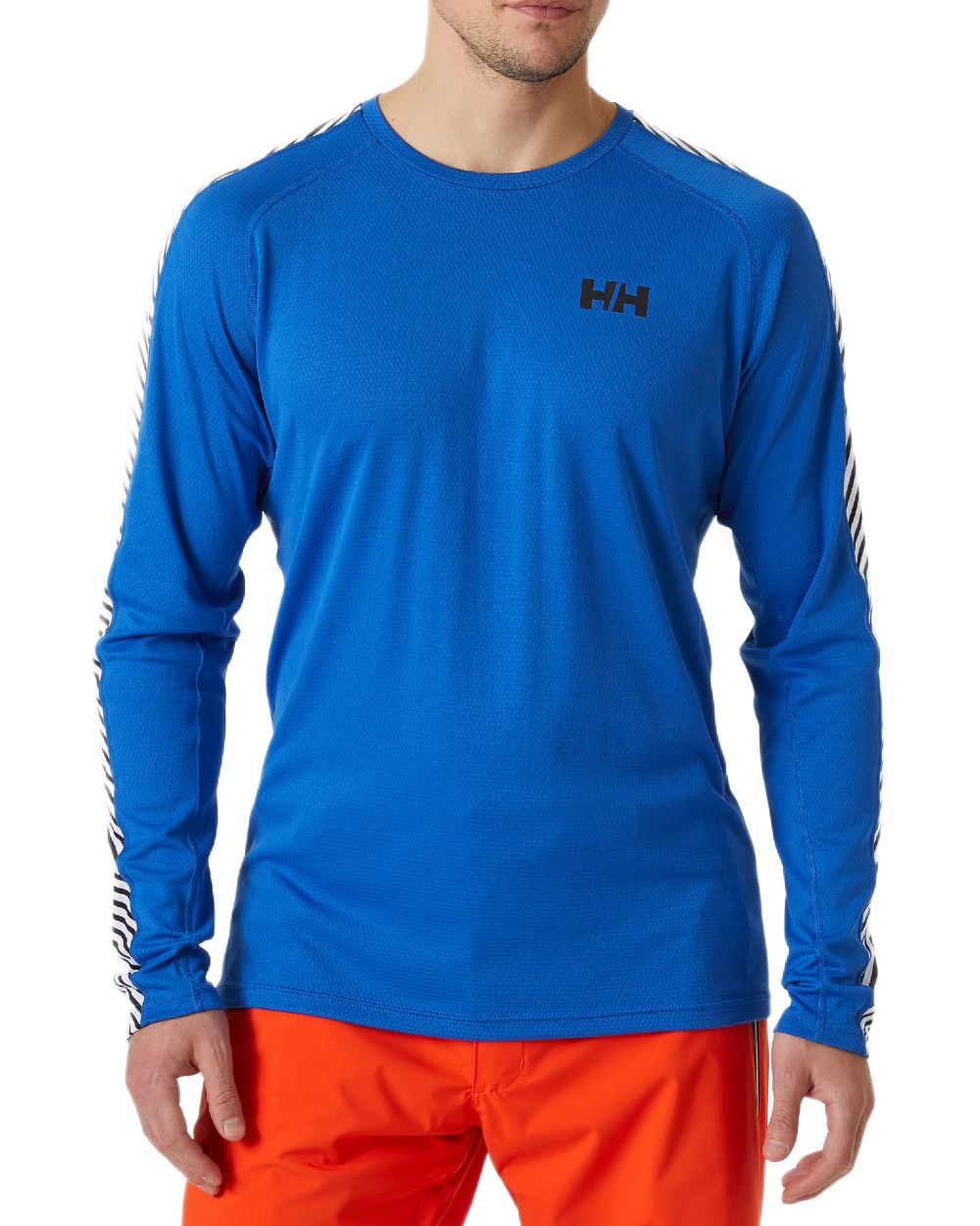 Cobalt Coloured Helly Hansen Mens Lifa Active Stripe Crew Base Layer on white background