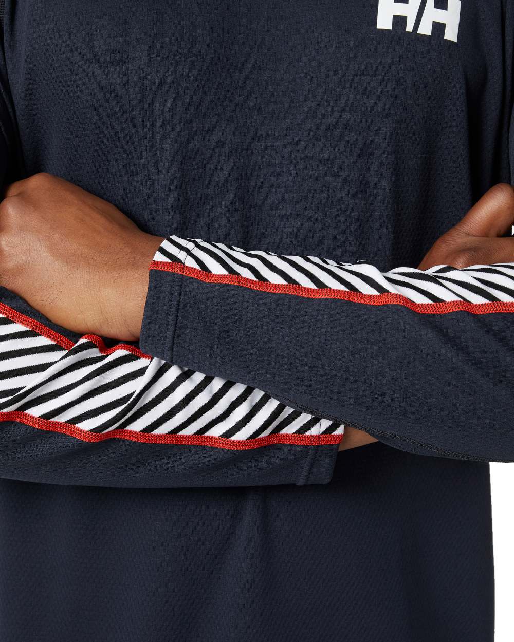 Navy Coloured Helly Hansen Mens Lifa Active Stripe Crew Base Layer on white background